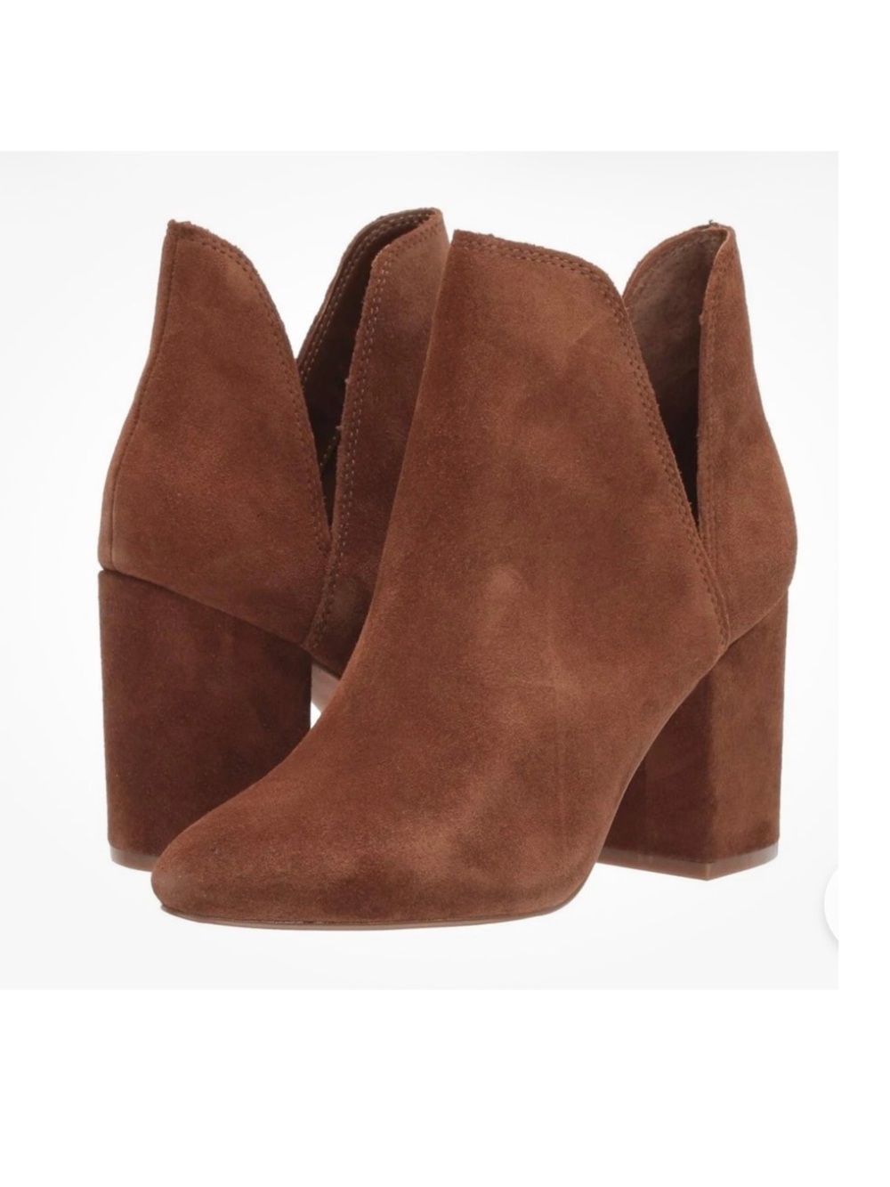 Steve Madden Suede Cognac Chestnut Rookie Booties 10M Ankle Boots Block Heel